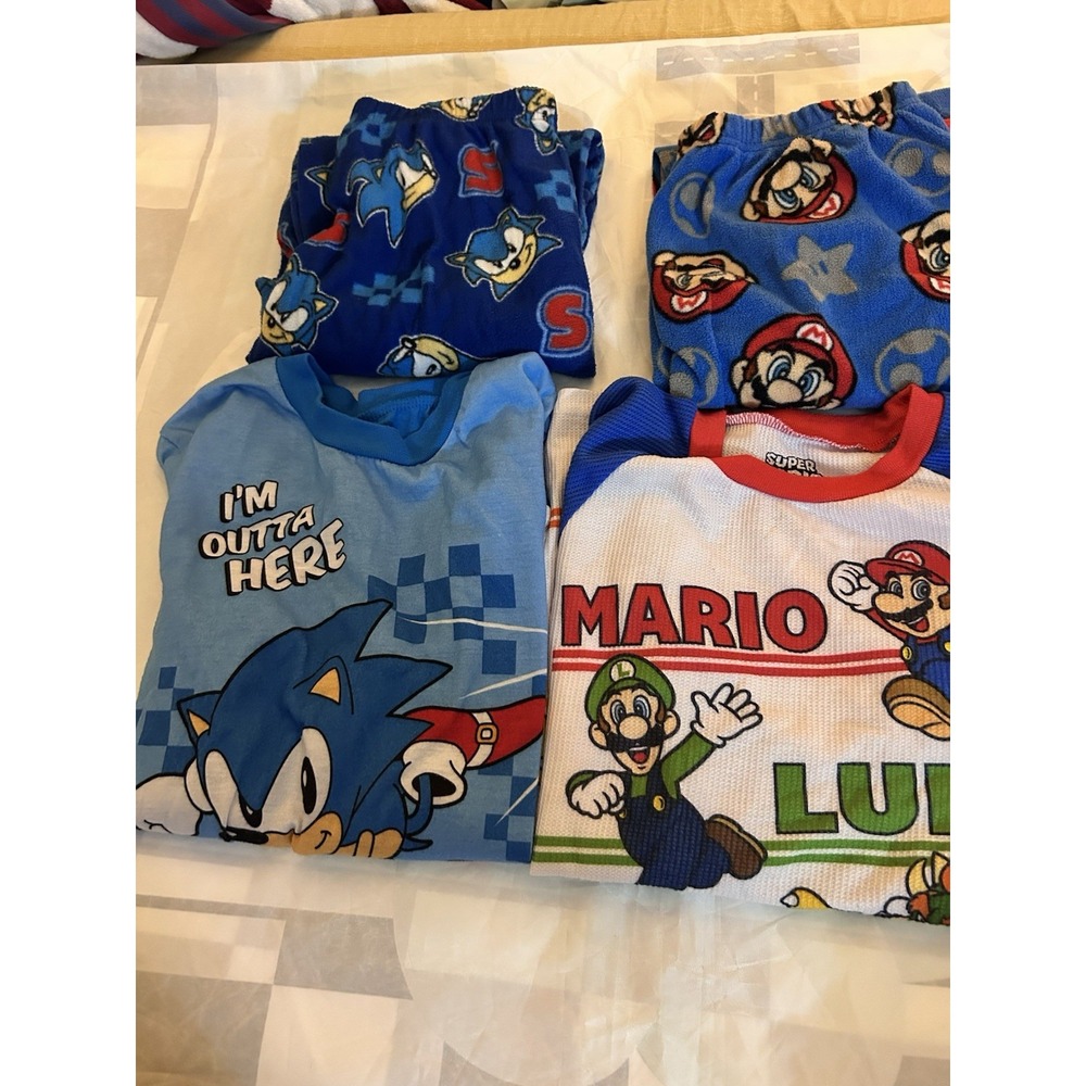 Boys Video Game Pajama Bundle Youth Large! Sonic the Hedgehog &‎ Super Mario